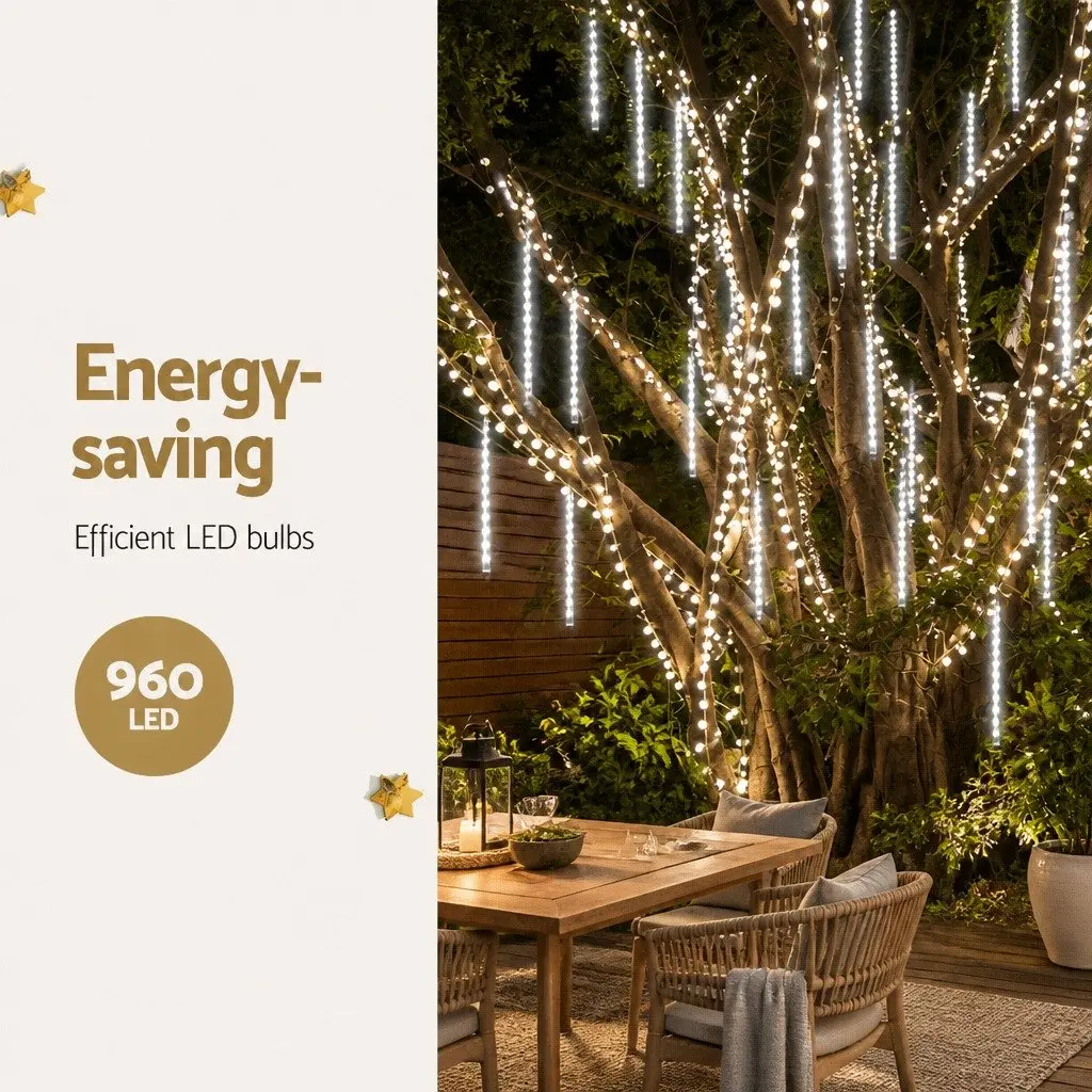 Icicle Shower Lights 12M Outdoor Indoor Cold White LED Christmas Decoration