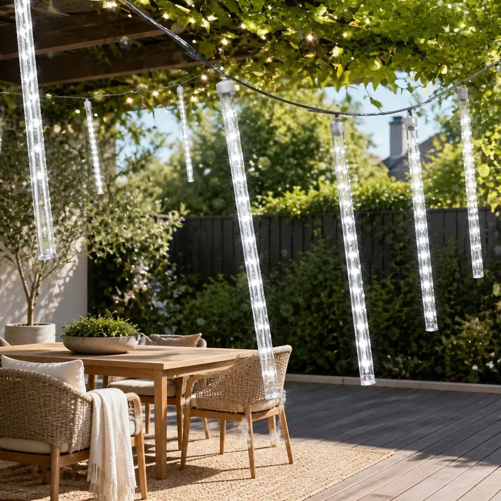 Icicle Shower Lights 12M Outdoor Indoor Cold White LED Christmas Decoration