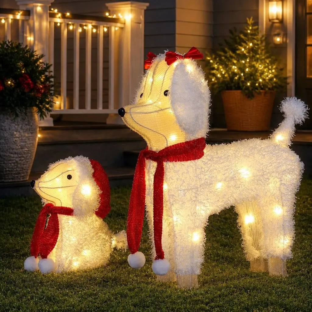 Christmas Dog Decorations Outdoor Garden 60 LED Lights Set