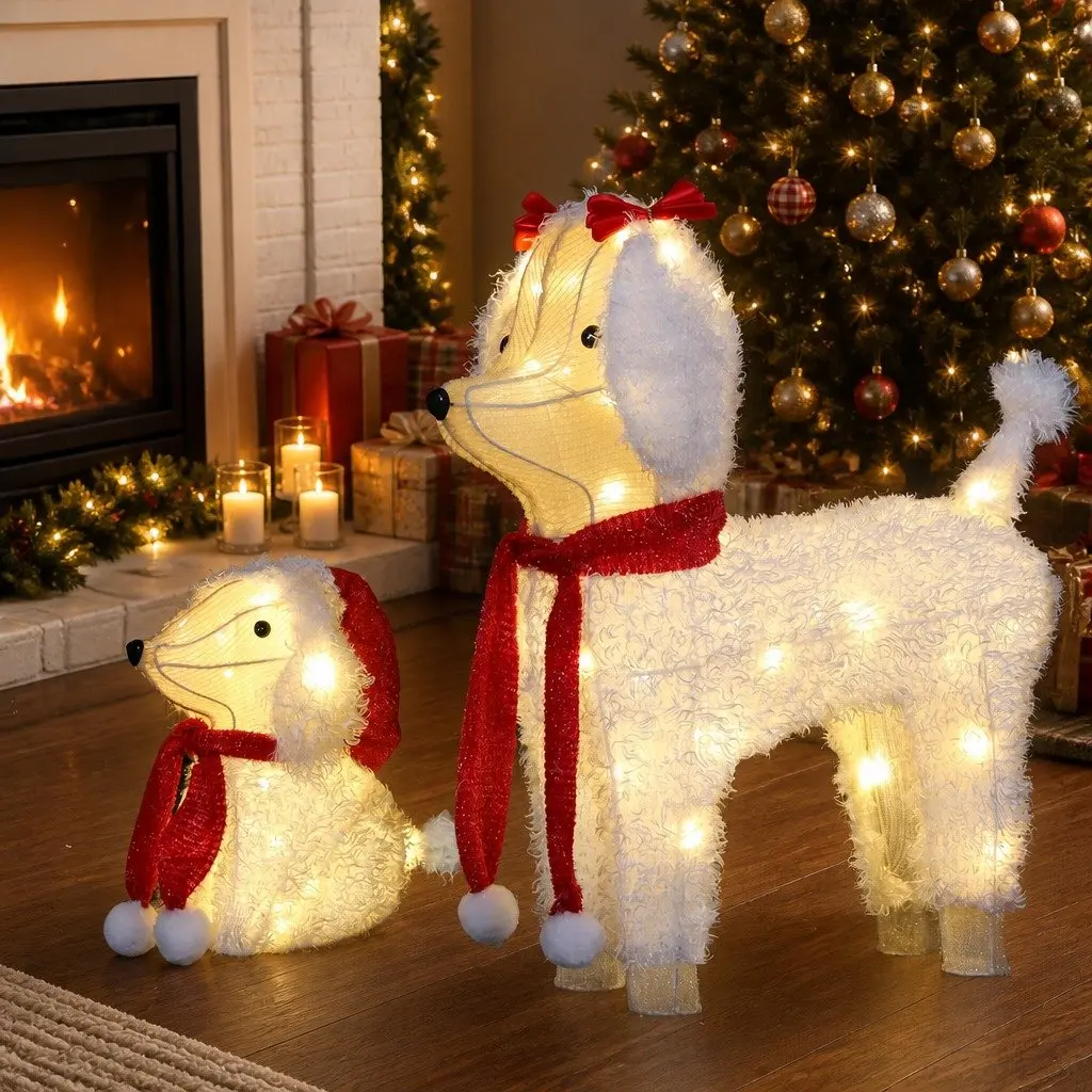 Christmas Dog Decorations Outdoor Garden 60 LED Lights Set