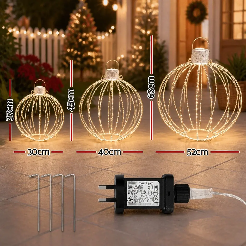 Christmas Light Set Indoor Outdoor 320 LED Warm White 3 Ball Decorations Gold