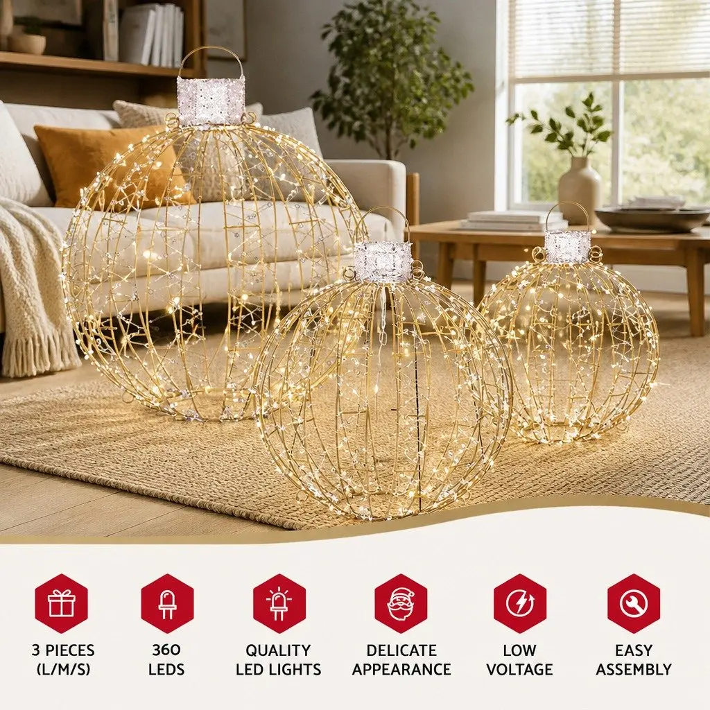Christmas Lights Outdoor Indoor Decorations 3 Piece 360 LED Light Ball