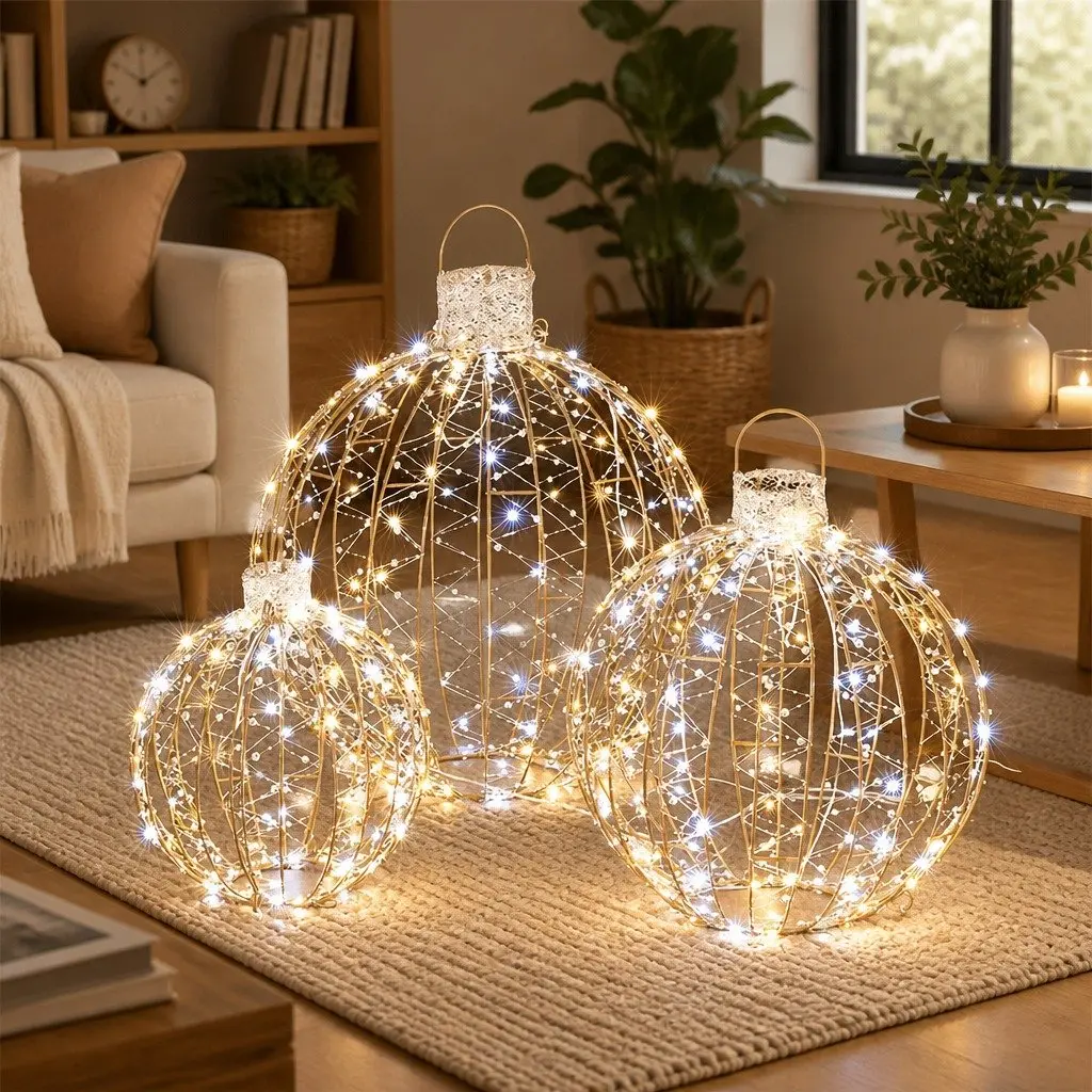 Christmas Lights Outdoor Indoor Decorations 3 Piece 360 LED Light Ball