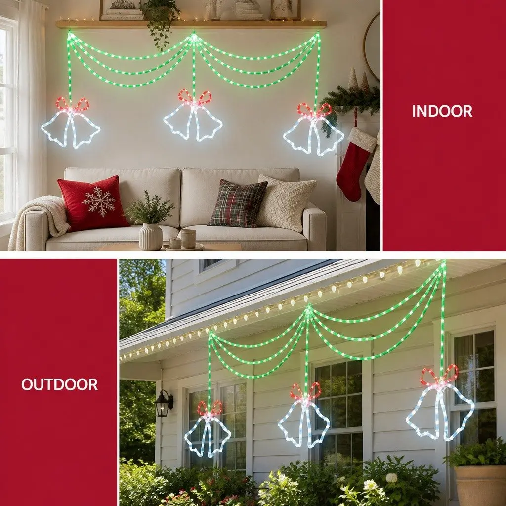 LED Christmas Light String Outdoor Indoor 1.8M 288 Multicolour Bell Motif