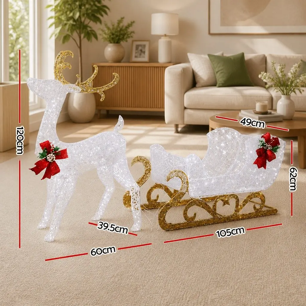 LED Christmas Lights Outdoor Decoration 3D Reindeer Sleigh 165cm Height Multi-color