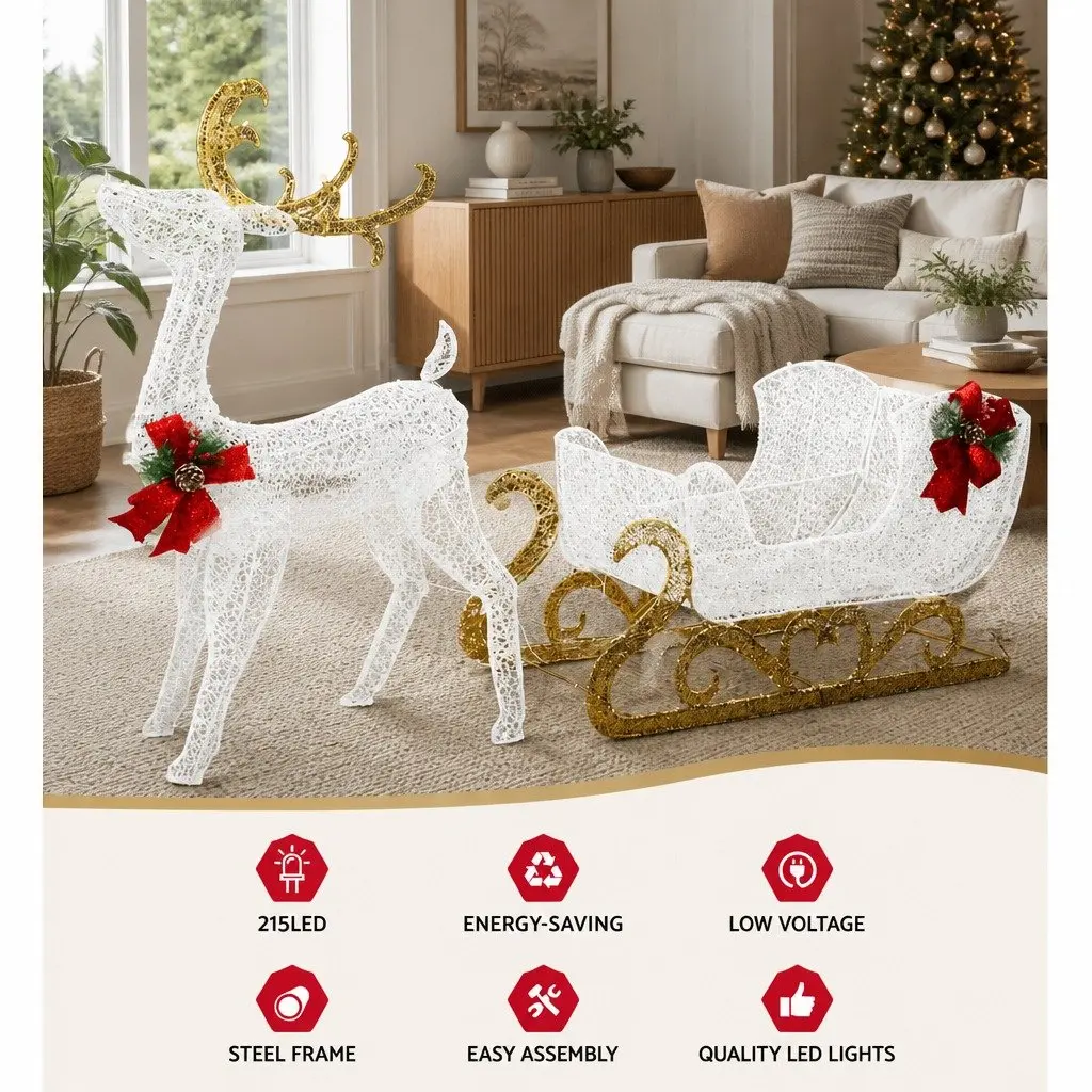 LED Christmas Lights Outdoor Decoration 3D Reindeer Sleigh 165cm Height Multi-color