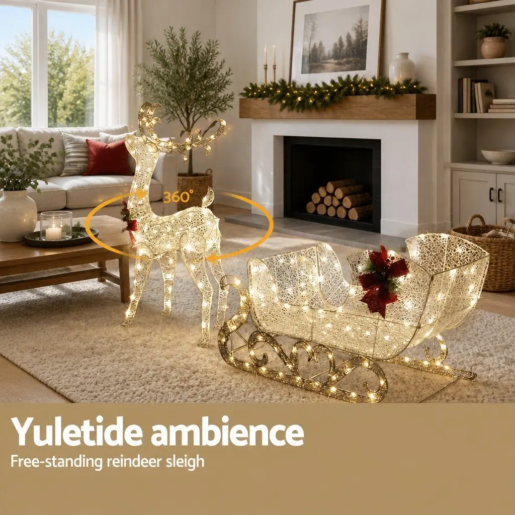 LED Christmas Lights Outdoor Decoration 3D Reindeer Sleigh 165cm Height Multi-color