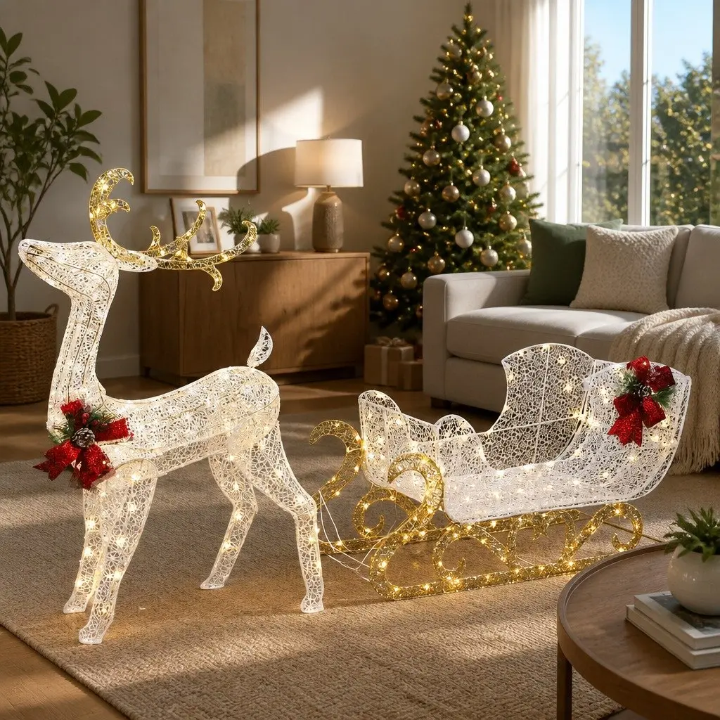 LED Christmas Lights Outdoor Decoration 3D Reindeer Sleigh 165cm Height Multi-color