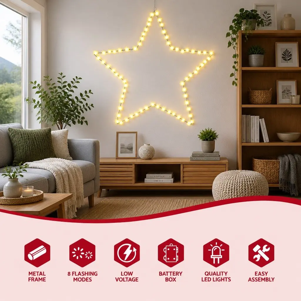 Star Christmas Light Decoration Indoor Outdoor 50cm 70 LED Warm White