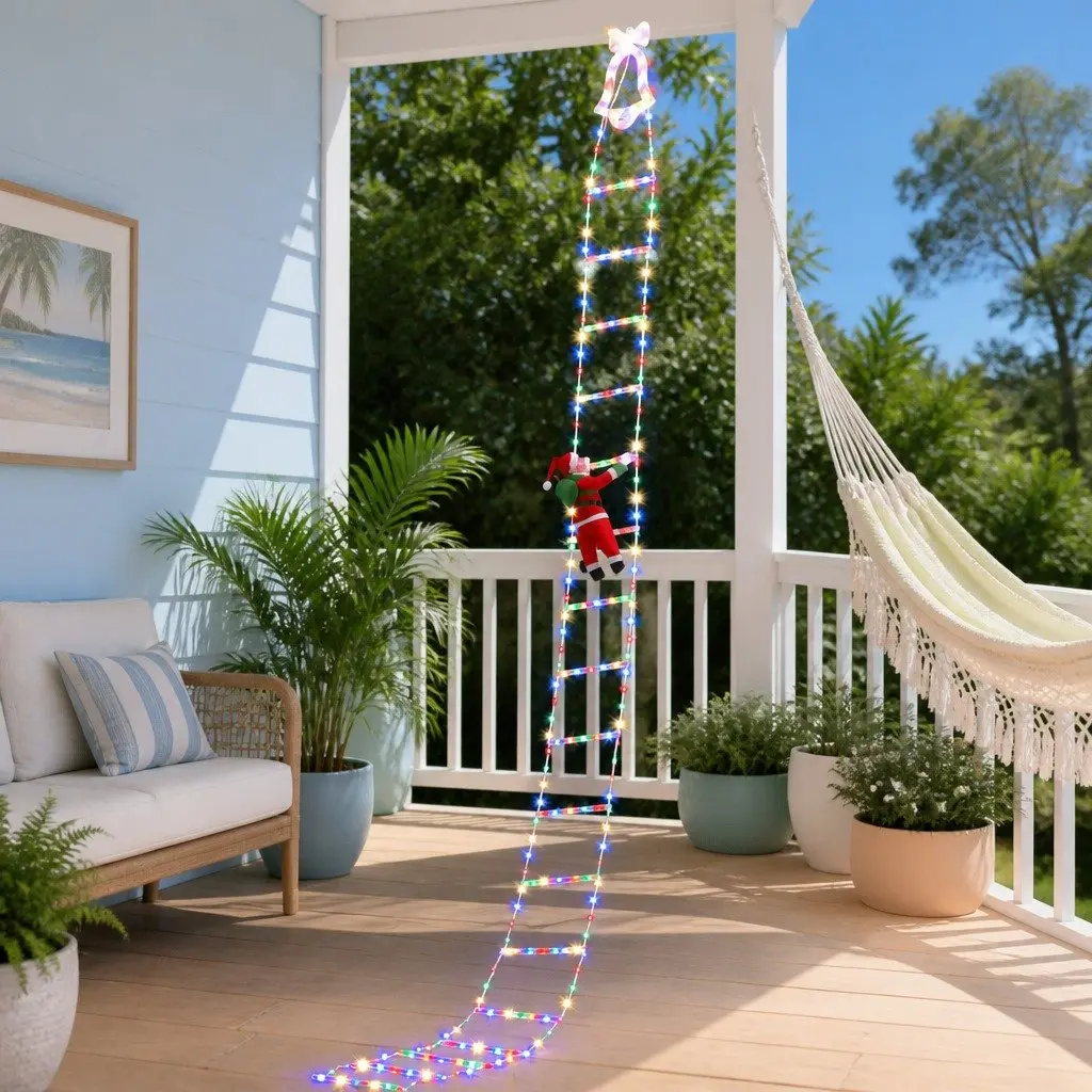 Christmas Ladder Lights Outdoor 3.5M Multicolour with Detachable Santa Claus