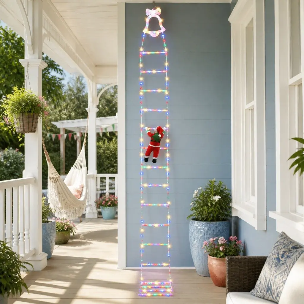 Christmas Ladder Lights Outdoor 3.5M Multicolour with Detachable Santa Claus