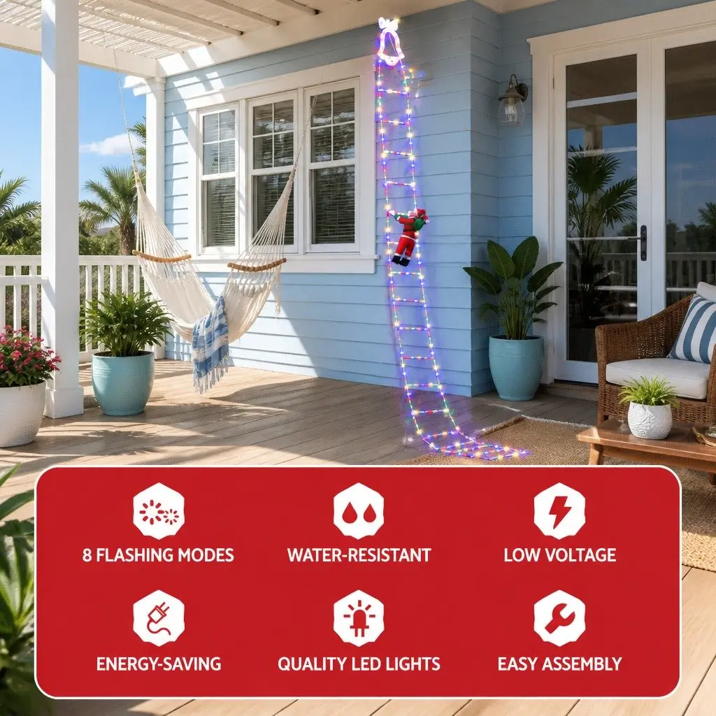 Christmas Ladder Lights Outdoor 3.5M Multicolour with Detachable Santa Claus