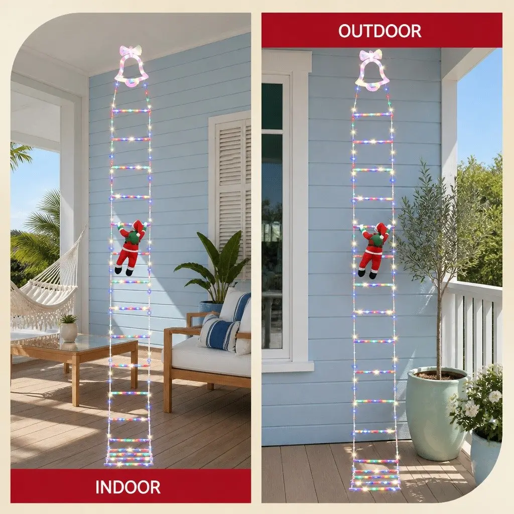 Christmas Ladder Lights Outdoor 3.5M Multicolour with Detachable Santa Claus