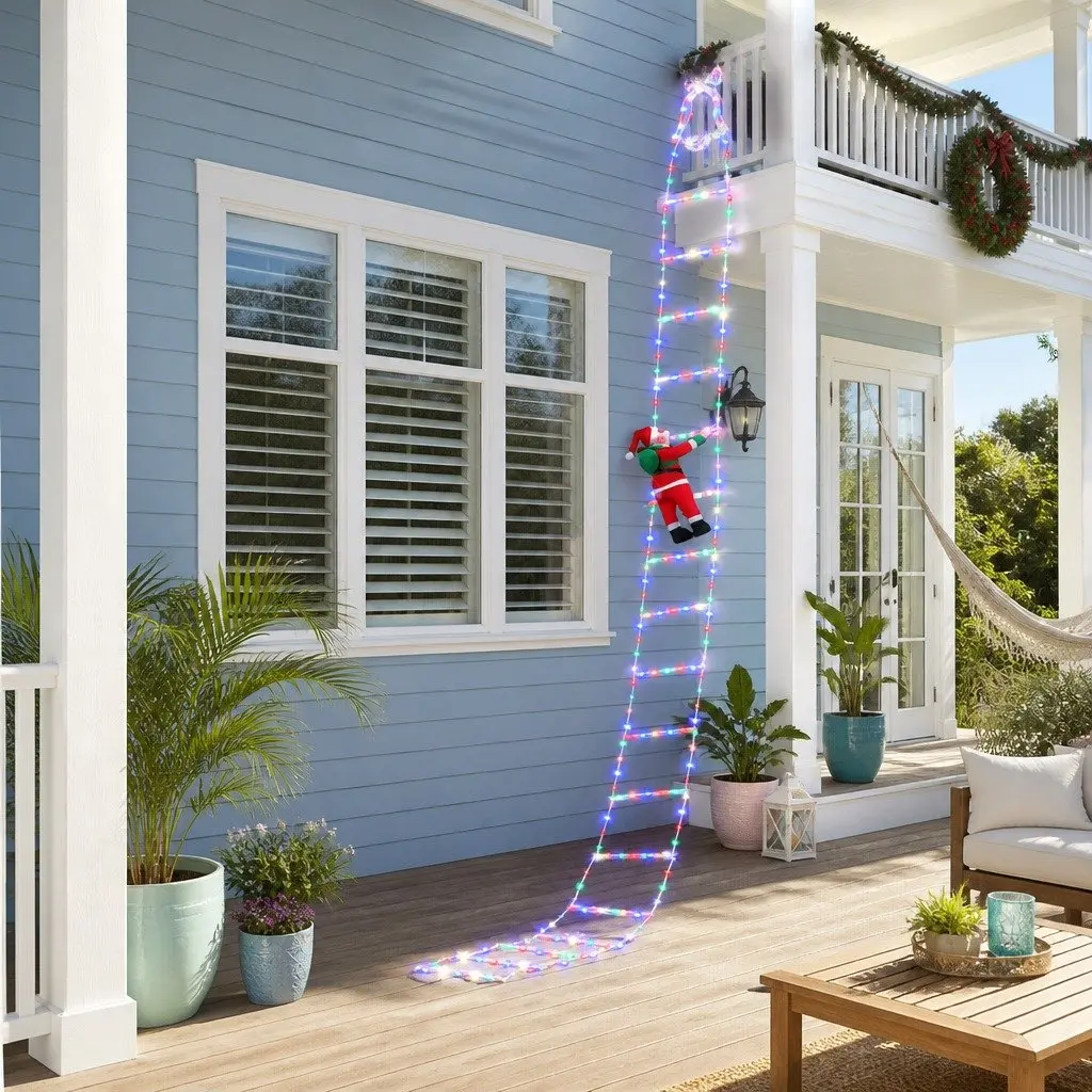 Christmas Ladder Lights Outdoor 3.5M Multicolour with Detachable Santa Claus