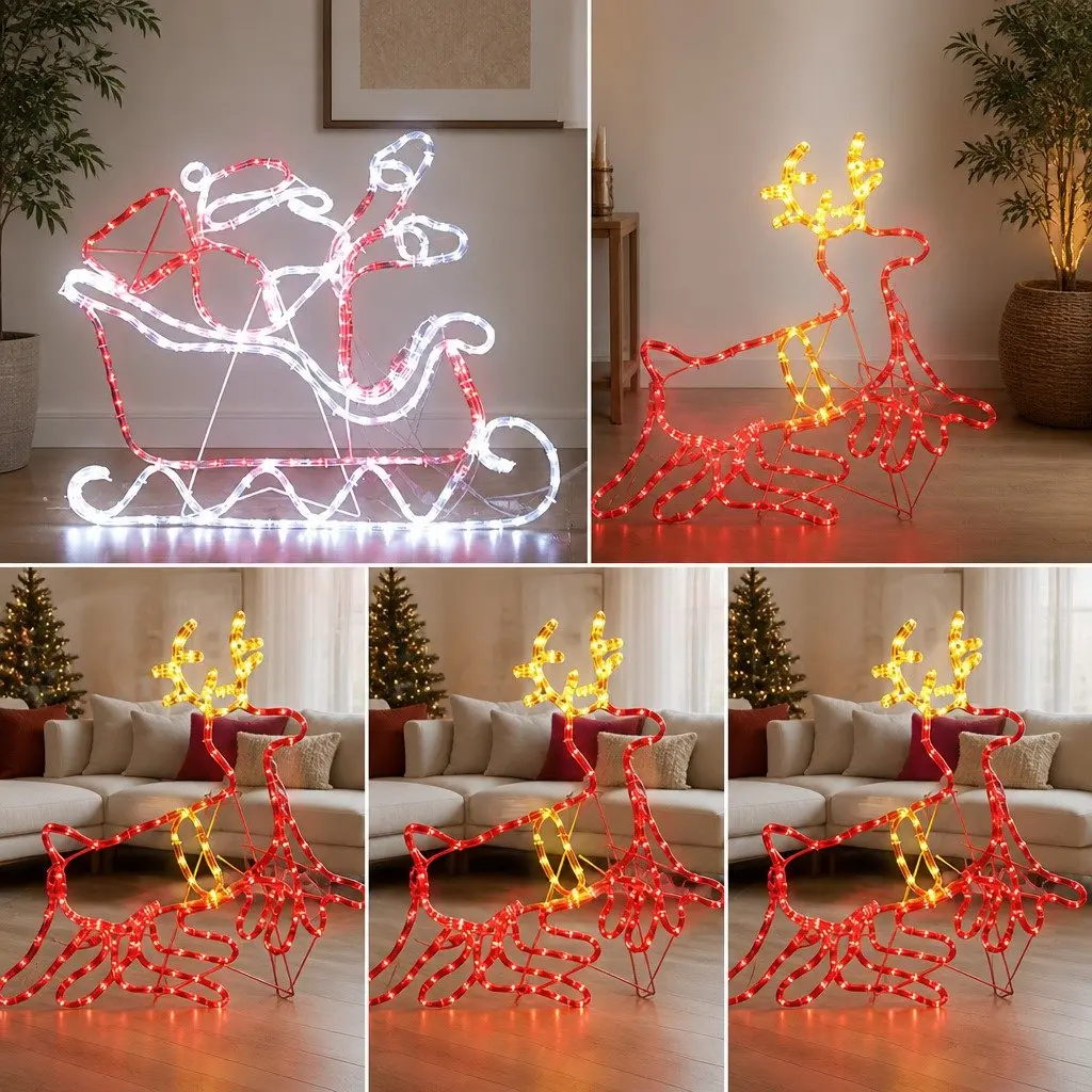 Christmas Lights Reindeer Sleigh Indoor Outdoor 806 LED 71cm x 69cm 85cm x 77cm