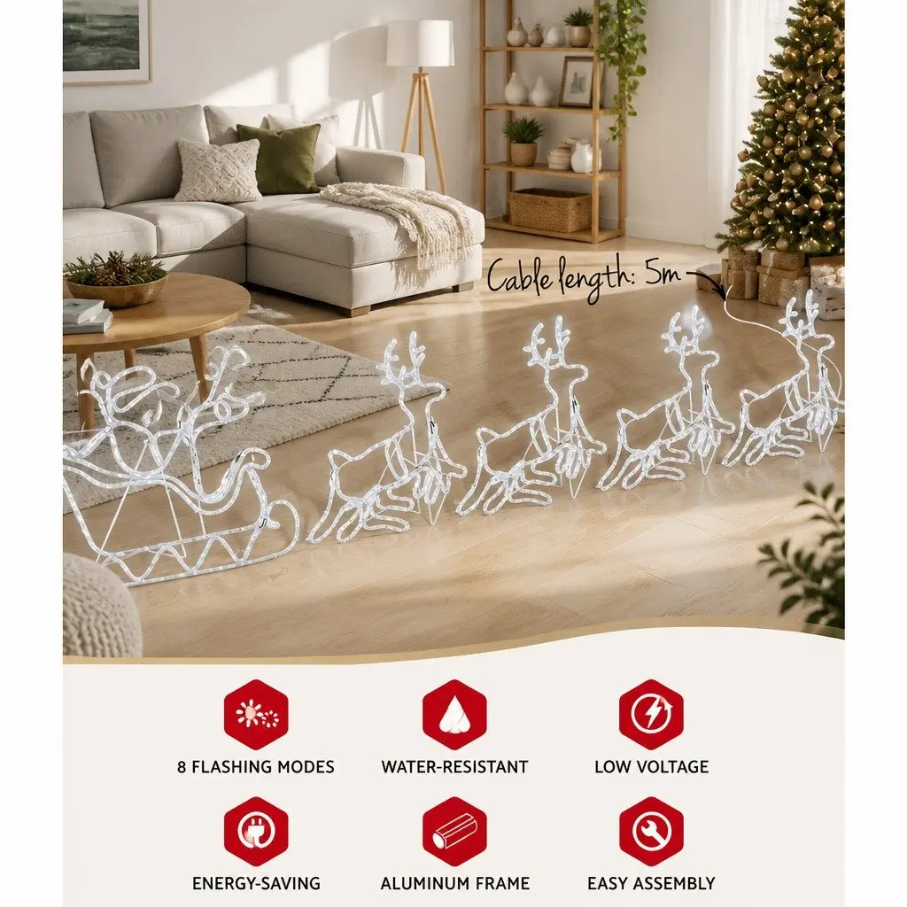 Christmas Lights Reindeer Sleigh Indoor Outdoor 806 LED 71cm x 69cm 85cm x 77cm