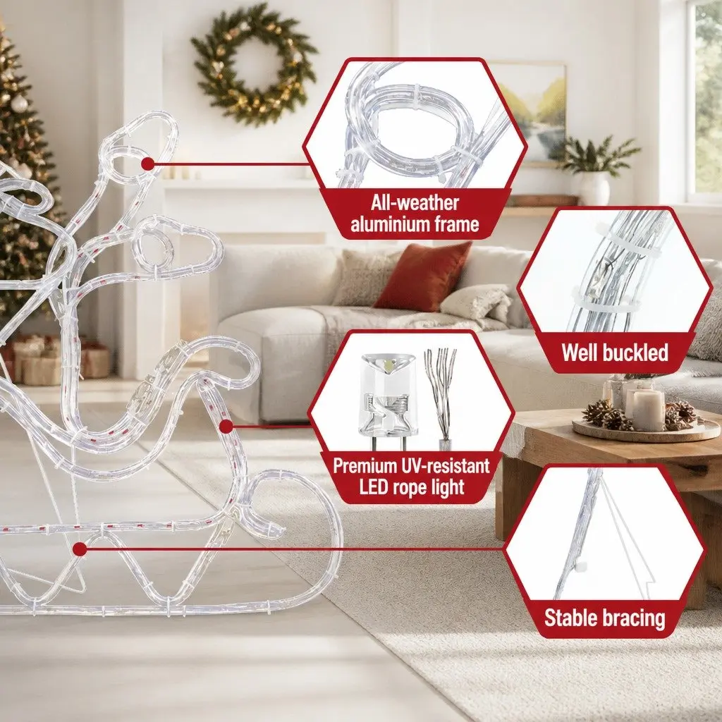 Christmas Lights Reindeer Sleigh Indoor Outdoor 806 LED 71cm x 69cm 85cm x 77cm