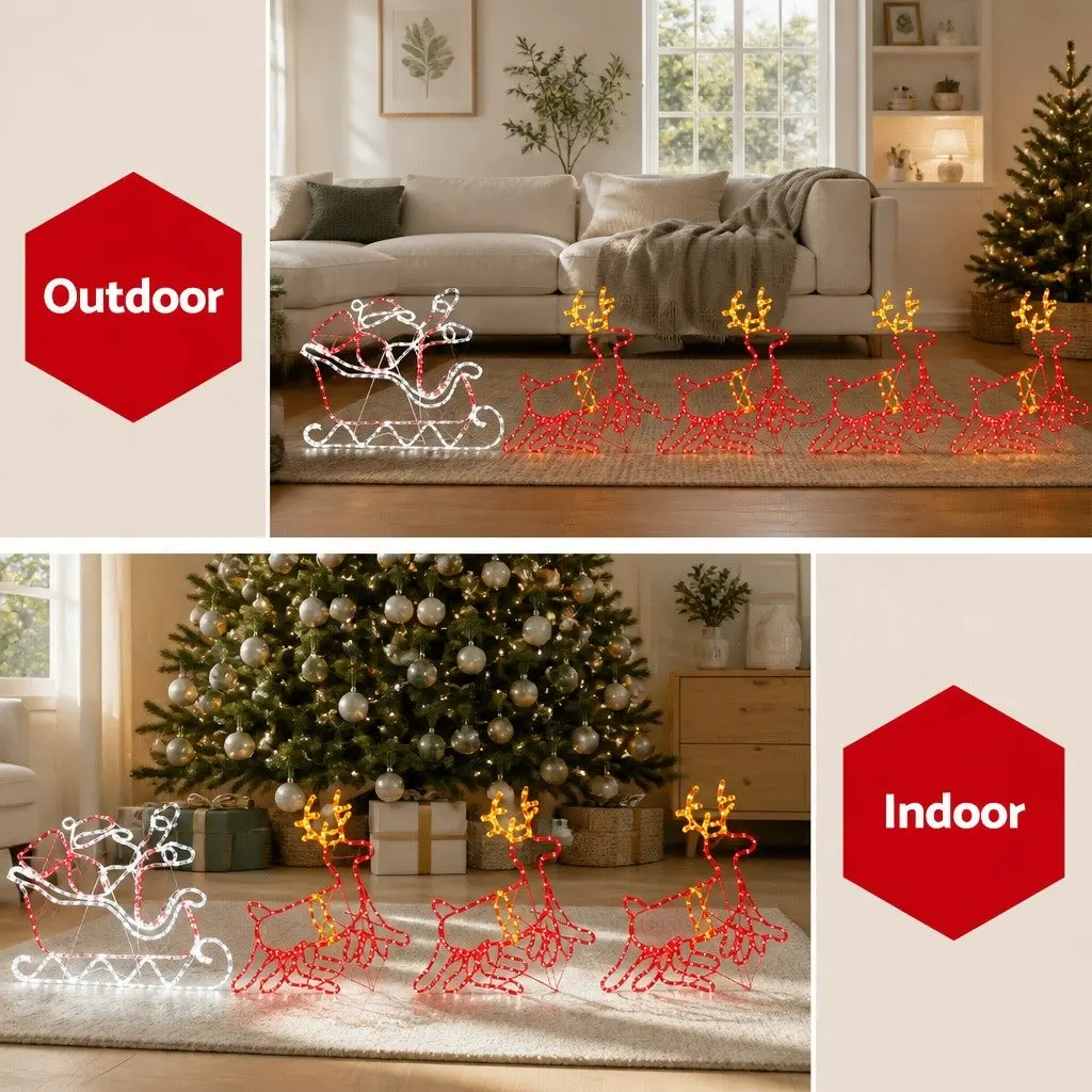 Christmas Lights Reindeer Sleigh Indoor Outdoor 806 LED 71cm x 69cm 85cm x 77cm