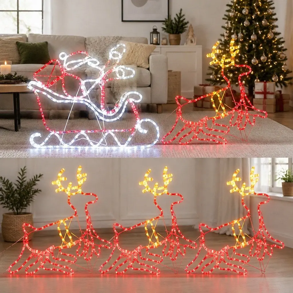 Christmas Lights Reindeer Sleigh Indoor Outdoor 806 LED 71cm x 69cm 85cm x 77cm