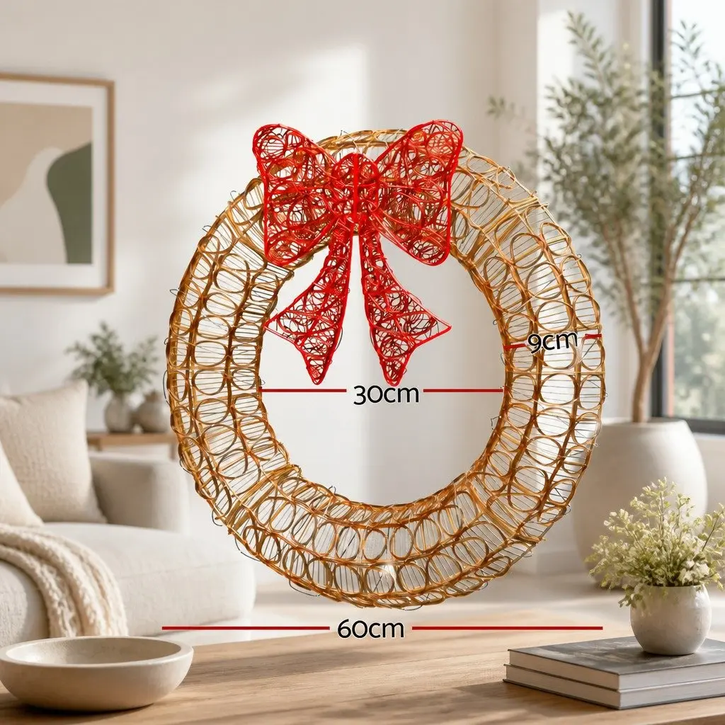 Solar Powered Christmas Wreath for Outdoor Use 0.6M with 160 Warm White LED Lights