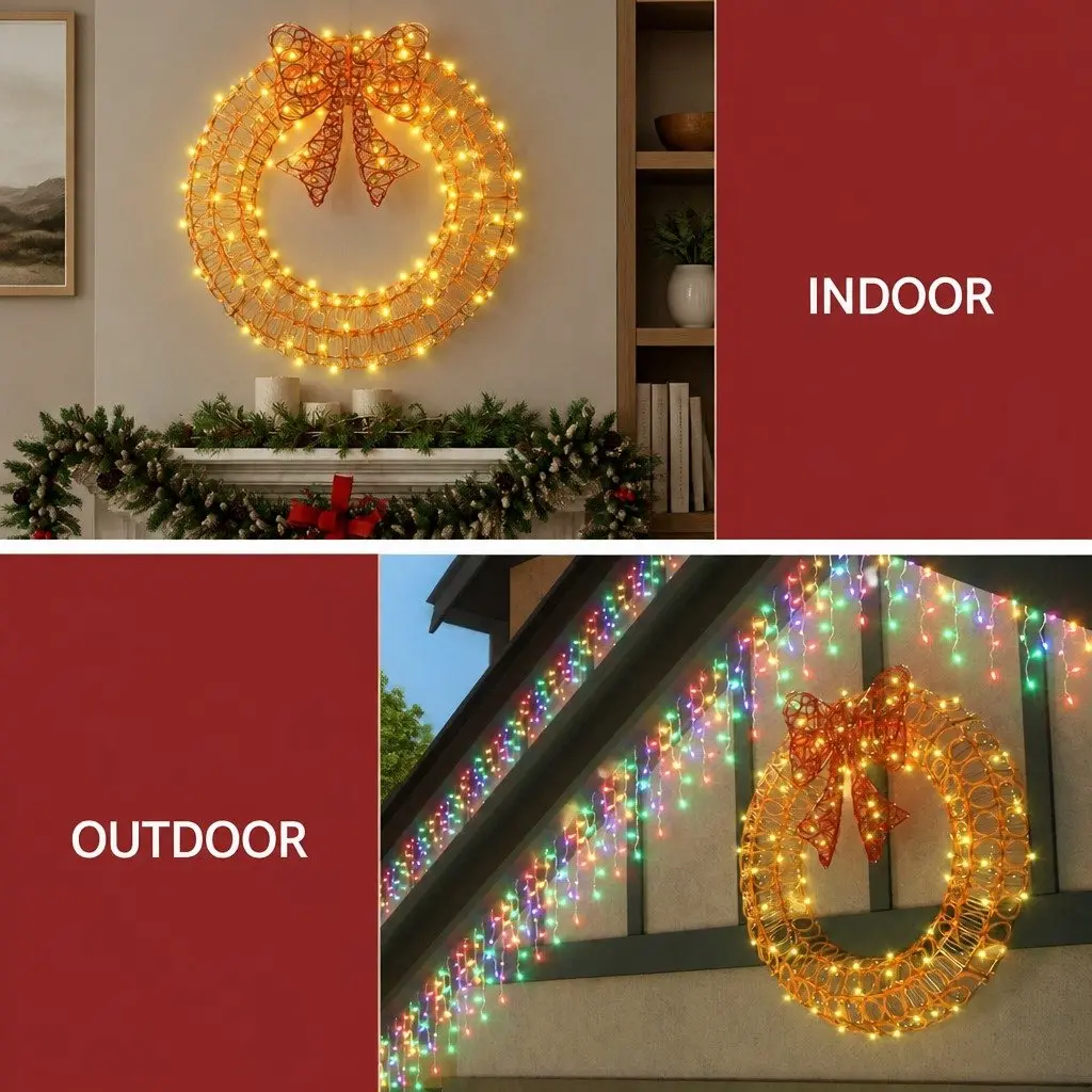 Solar Powered Christmas Wreath for Outdoor Use 0.6M with 160 Warm White LED Lights