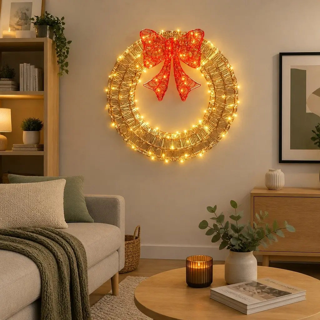 Solar Powered Christmas Wreath for Outdoor Use 0.6M with 160 Warm White LED Lights