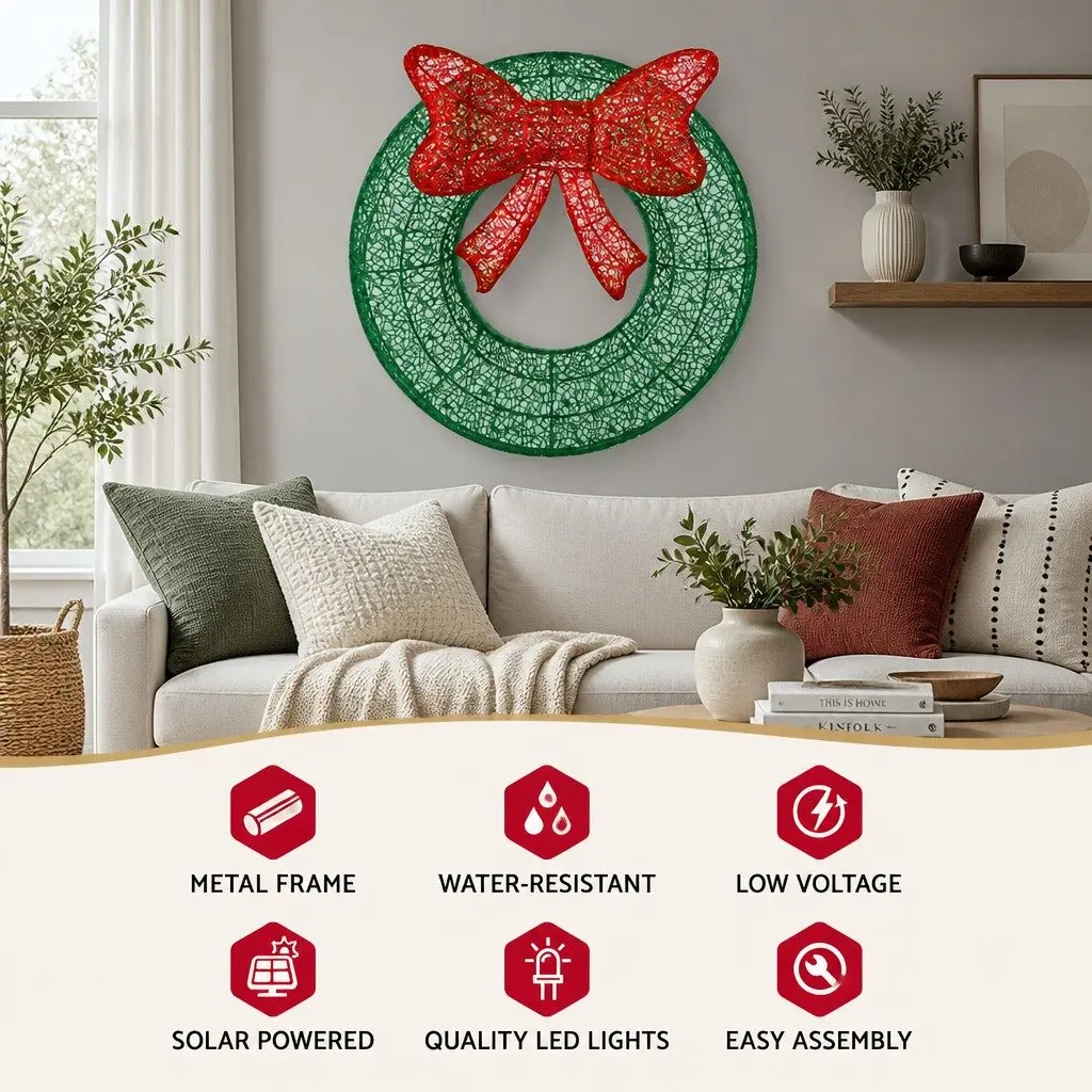 Solar Christmas Wreath Light Outdoor 60cm
