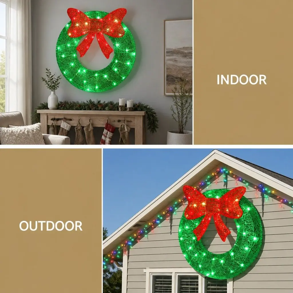 Solar Christmas Wreath Light Outdoor 60cm