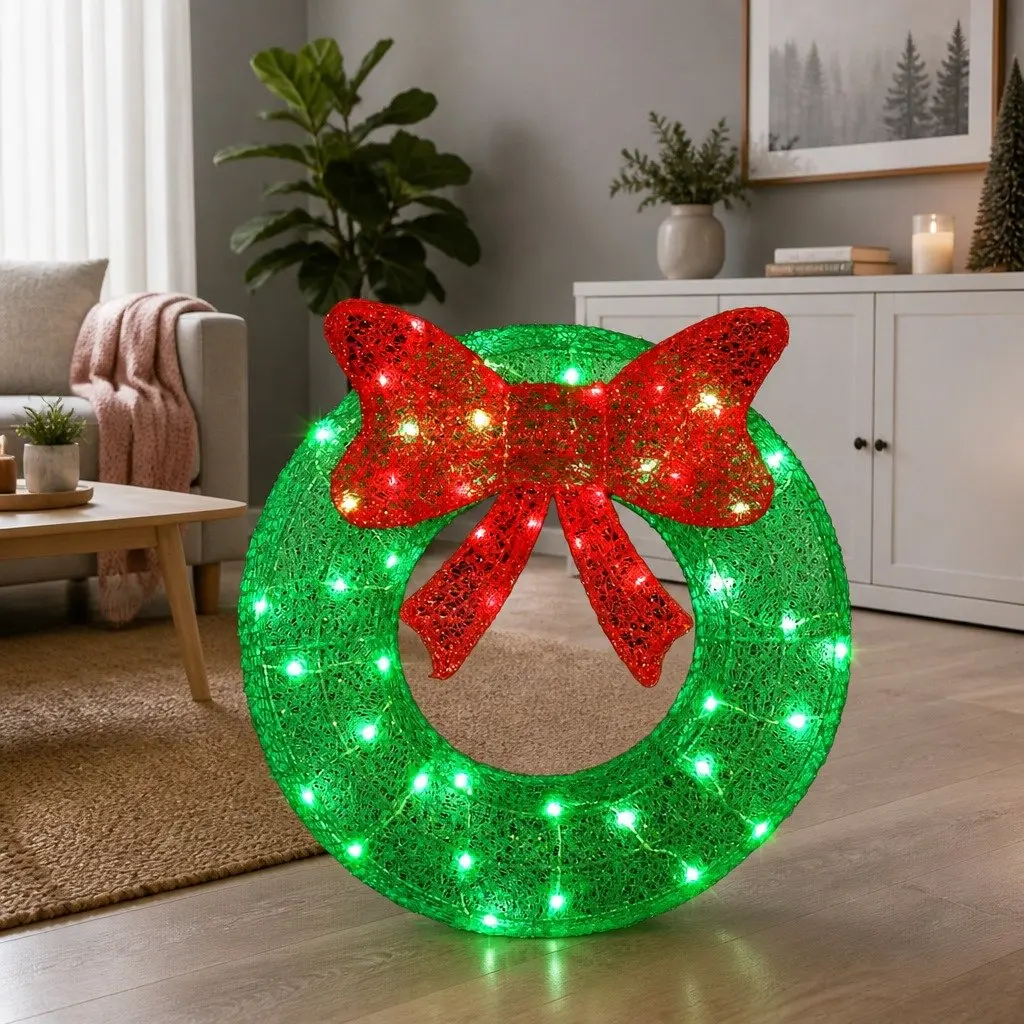 Solar Christmas Wreath Light Outdoor 60cm
