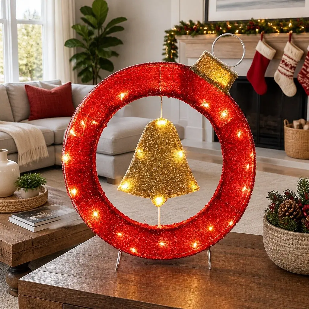LED Christmas Wreath 60cm Indoor Outdoor Decor with 30 Warm White Lights