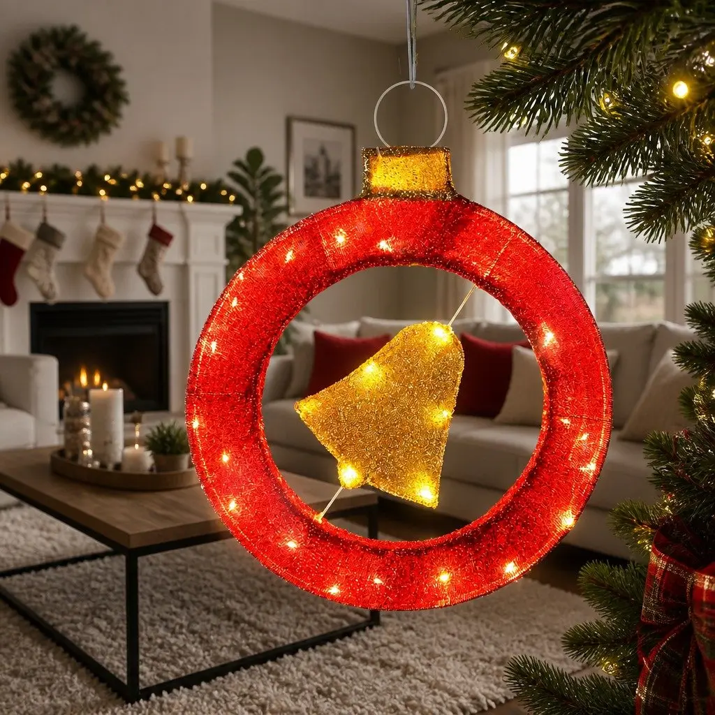 LED Christmas Wreath 60cm Indoor Outdoor Decor with 30 Warm White Lights