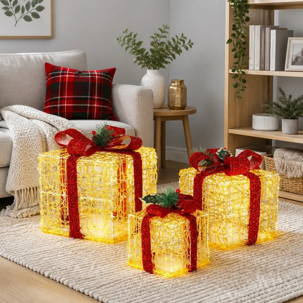 Christmas Lights Gift Box Set Indoor Outdoor 3 Piece 48 LED Warm-White