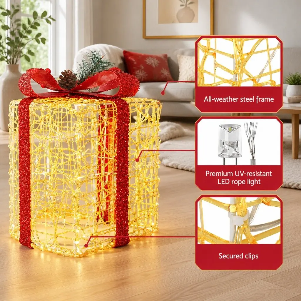 Christmas Lights Gift Box Set Indoor Outdoor 3 Piece 48 LED Warm-White