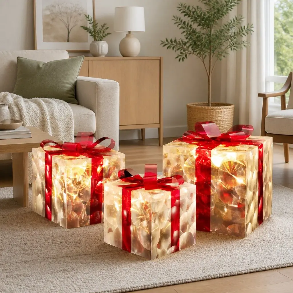 3 PCS Christmas Lights 70 LED Warm White Gift Box Indoor Outdoor Decoration