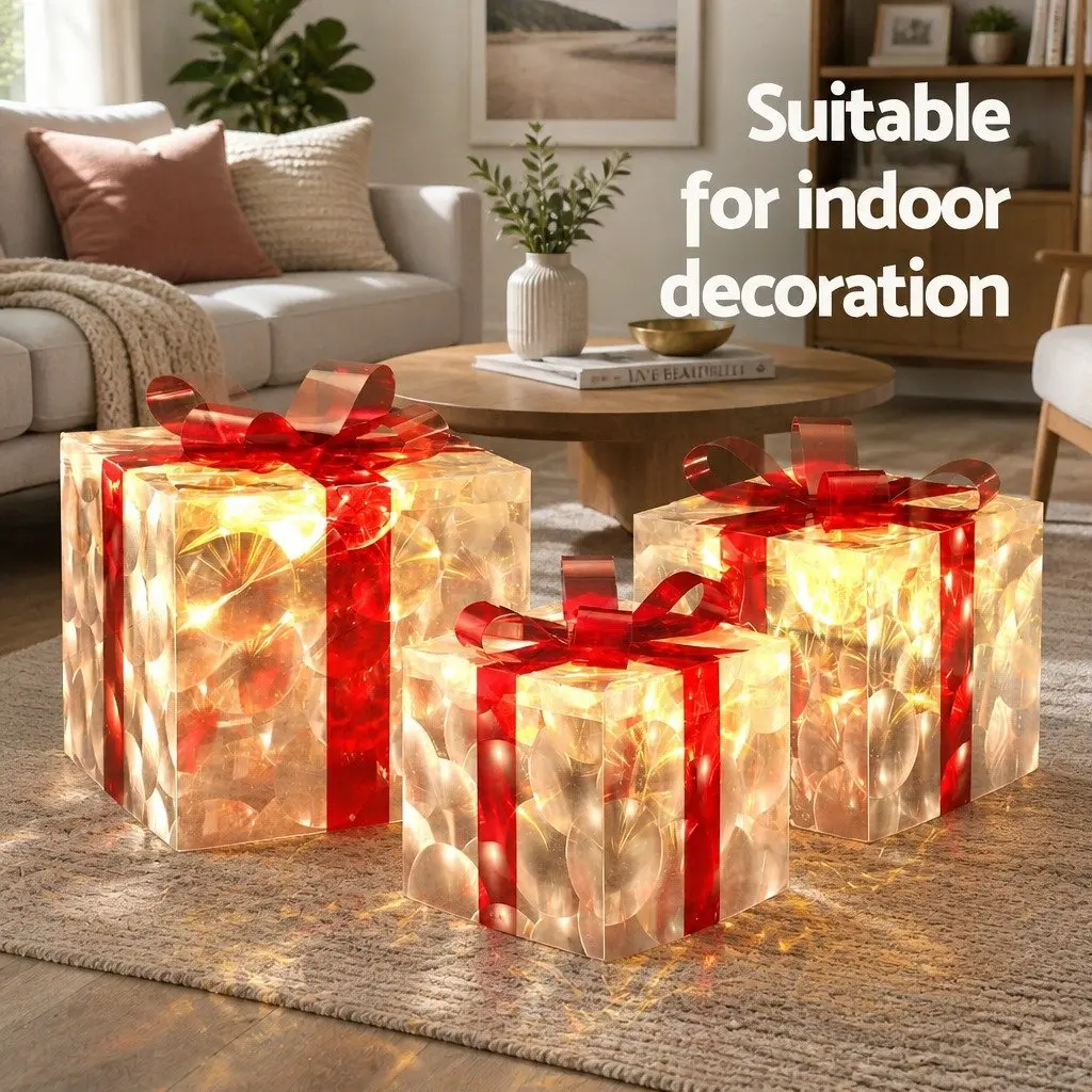 3 PCS Christmas Lights 70 LED Warm White Gift Box Indoor Outdoor Decoration