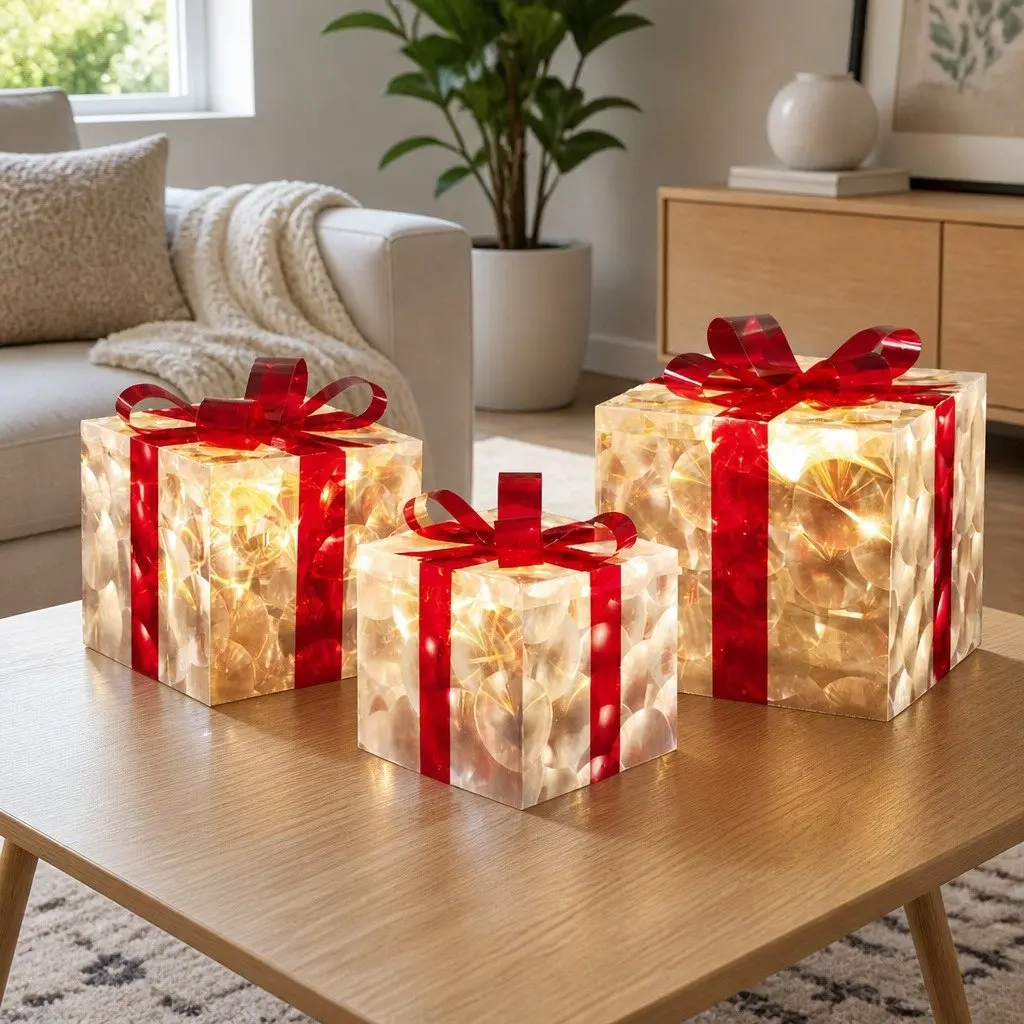 3 PCS Christmas Lights 70 LED Warm White Gift Box Indoor Outdoor Decoration