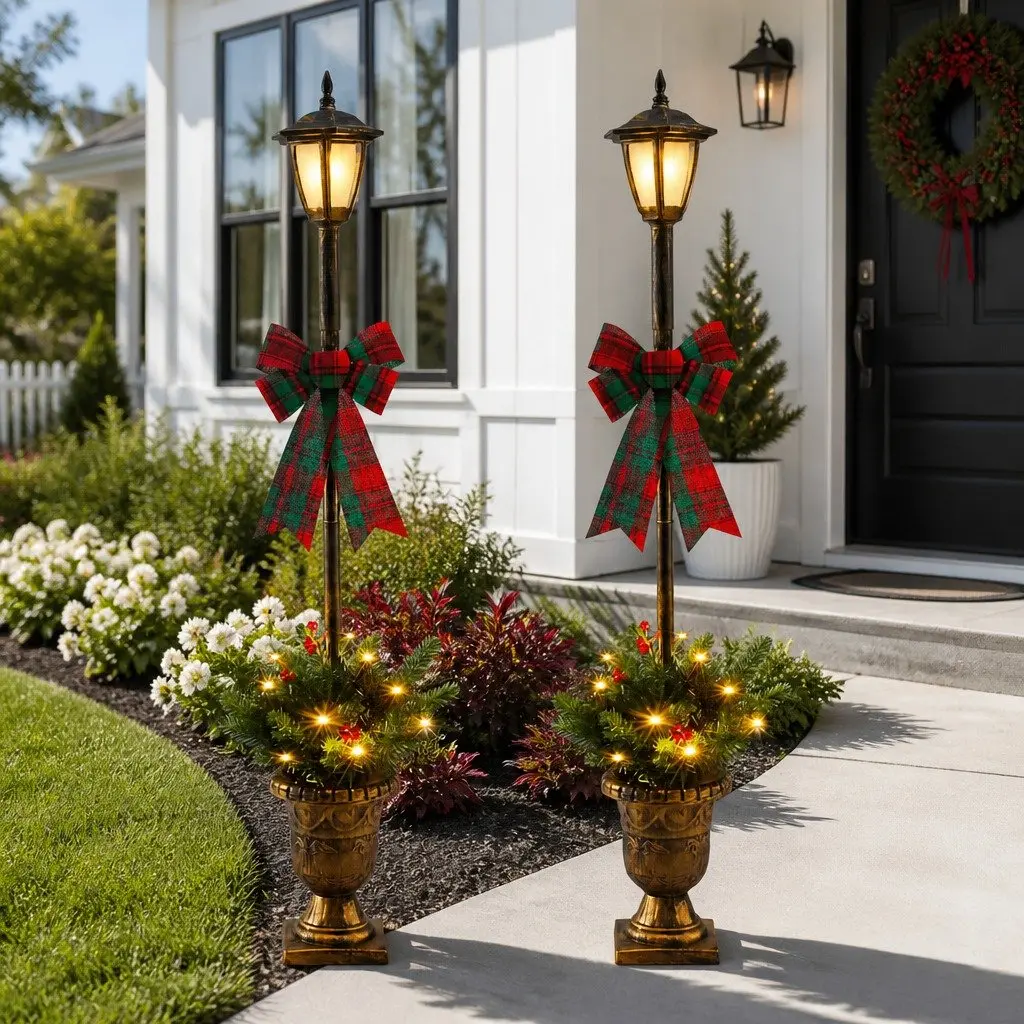 Christmas Lamp Post Outdoor Decorations 125cm Set of 2 50 LED Lights Warm White