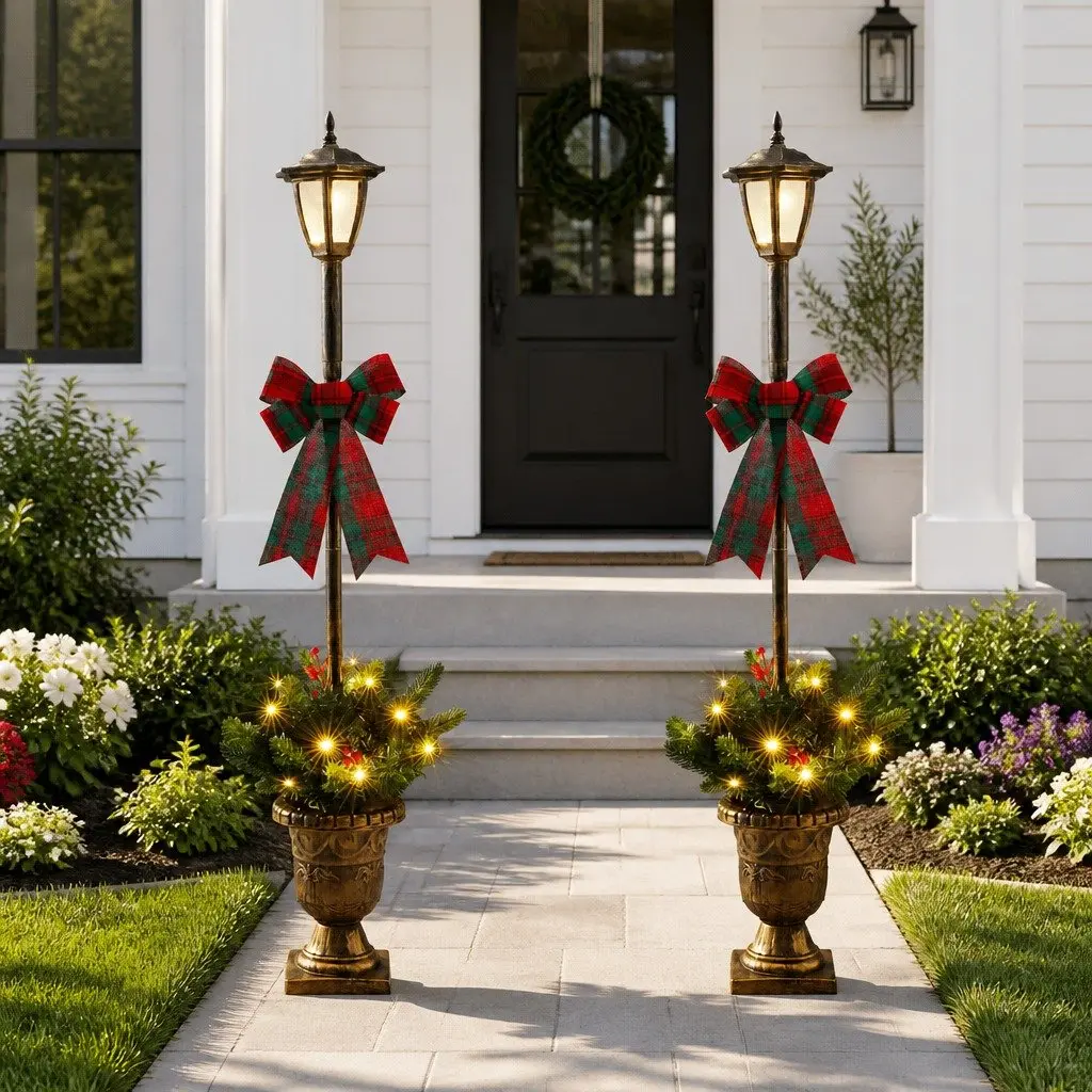 Christmas Lamp Post Outdoor Decorations 125cm Set of 2 50 LED Lights Warm White