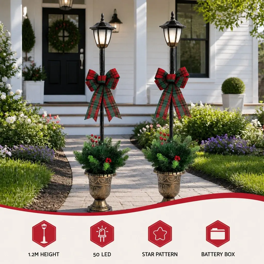 Christmas Lamp Post Outdoor Decorations 125cm Set of 2 50 LED Lights Warm White