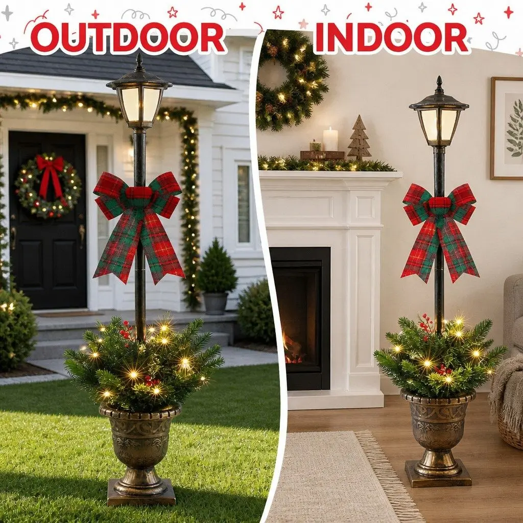 Christmas Lamp Post Outdoor Decorations 125cm Set of 2 50 LED Lights Warm White