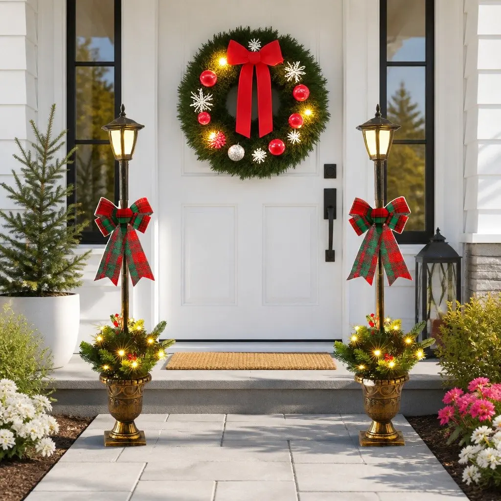 Christmas Lamp Post Outdoor Decorations 125cm Set of 2 50 LED Lights Warm White