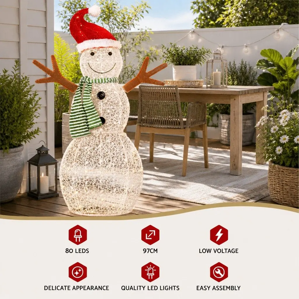 LED Snowman Decoration Indoor Outdoor 0.97M 80 Warm-White Lights