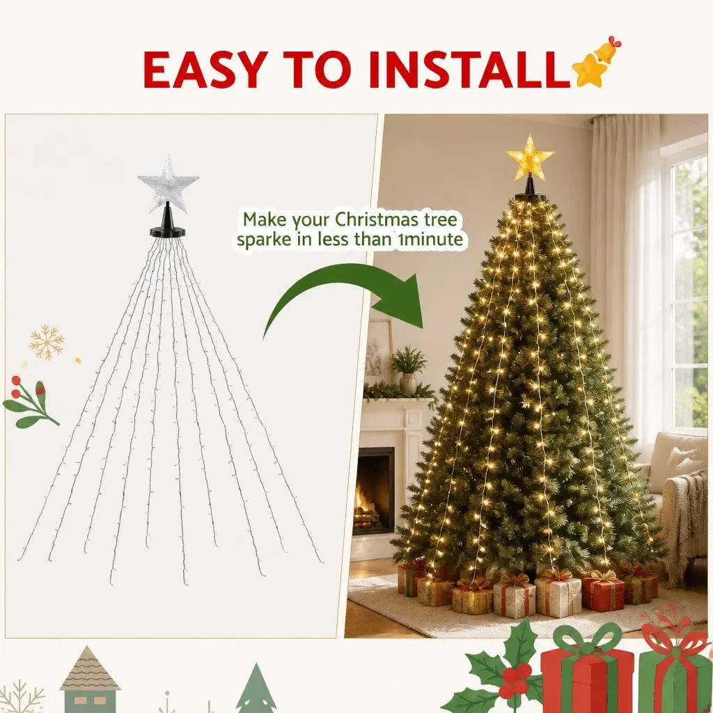 Christmas Waterfall String Lights Indoor Outdoor 2.5M 300 LED