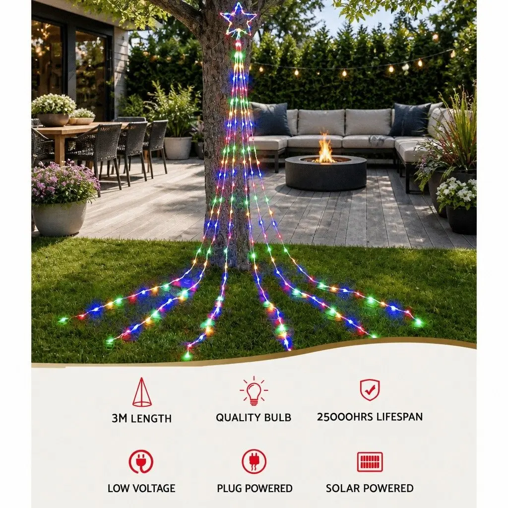 Solar Christmas Lights Outdoor 3M String Light 200 LED Multi-Coloured