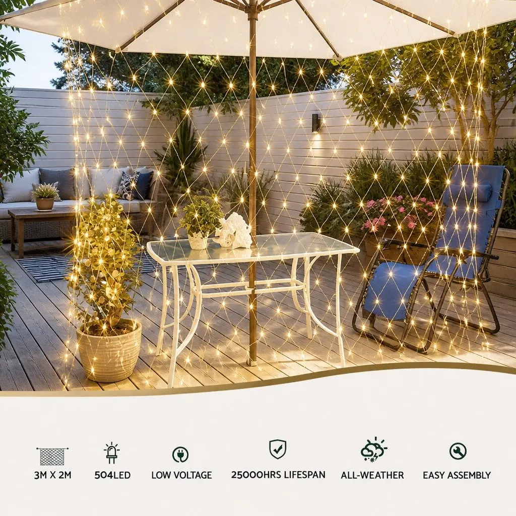 Christmas Net Lights Outdoor Indoor 3M x 2M 504 LED Warm White Solar Powered