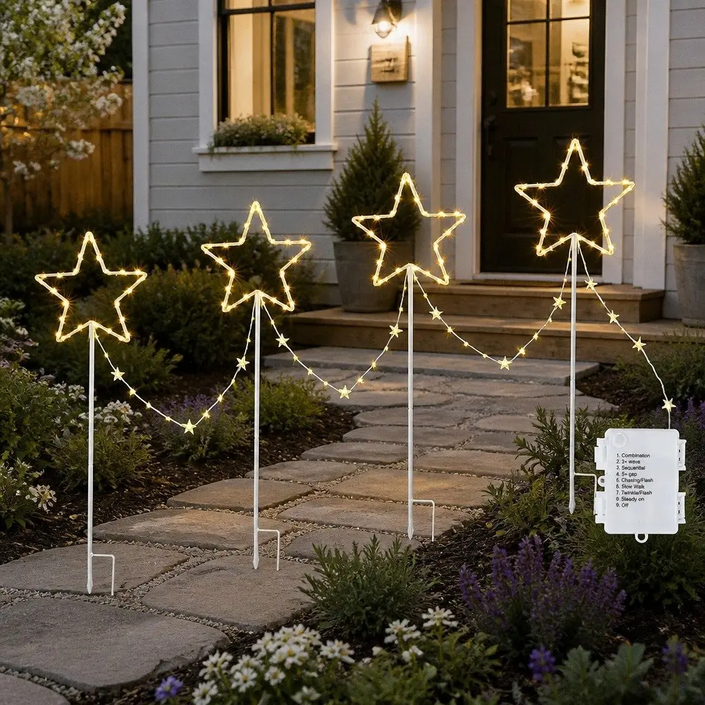 Christmas Lights Path Ground Light Garden Decorations 144 LED Star 8 Modes