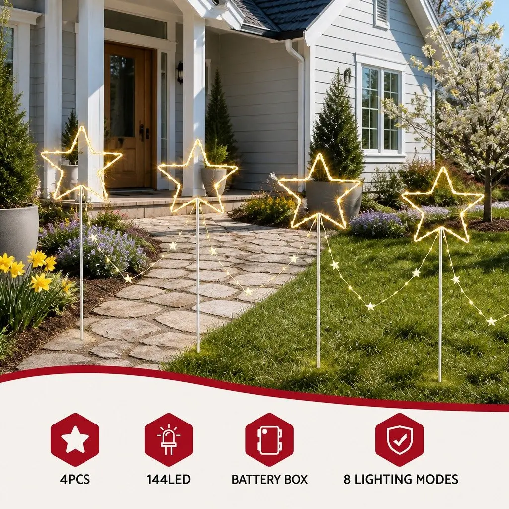 Christmas Lights Path Ground Light Garden Decorations 144 LED Star 8 Modes