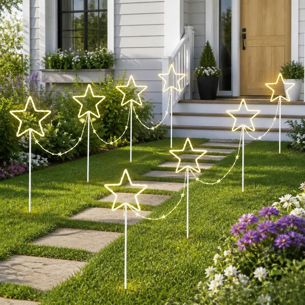 Christmas Lights Path Ground Light Garden Decorations 144 LED Star 8 Modes