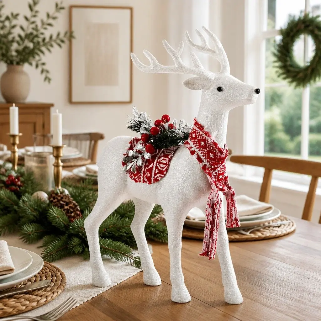 White Standing Reindeer Christmas Ornaments 45cm for Home Decoration