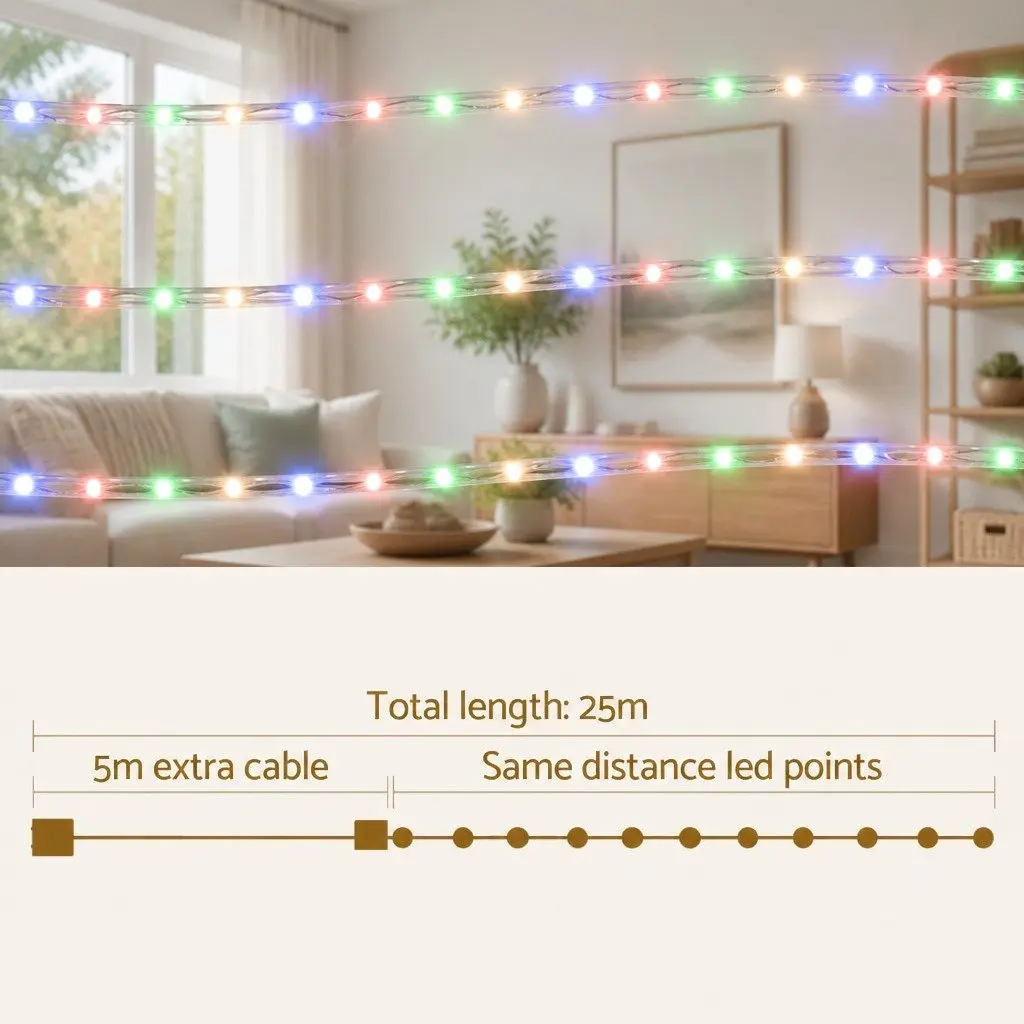 Christmas Rope Lights Indoor Outdoor 20M 600 LED Multicolour String Decorations